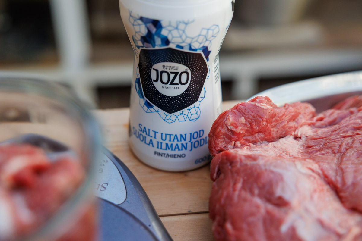 Salt utan jod vid raw-pack av nötkött